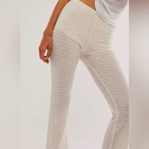 Free People Textured Cream Flare Pants